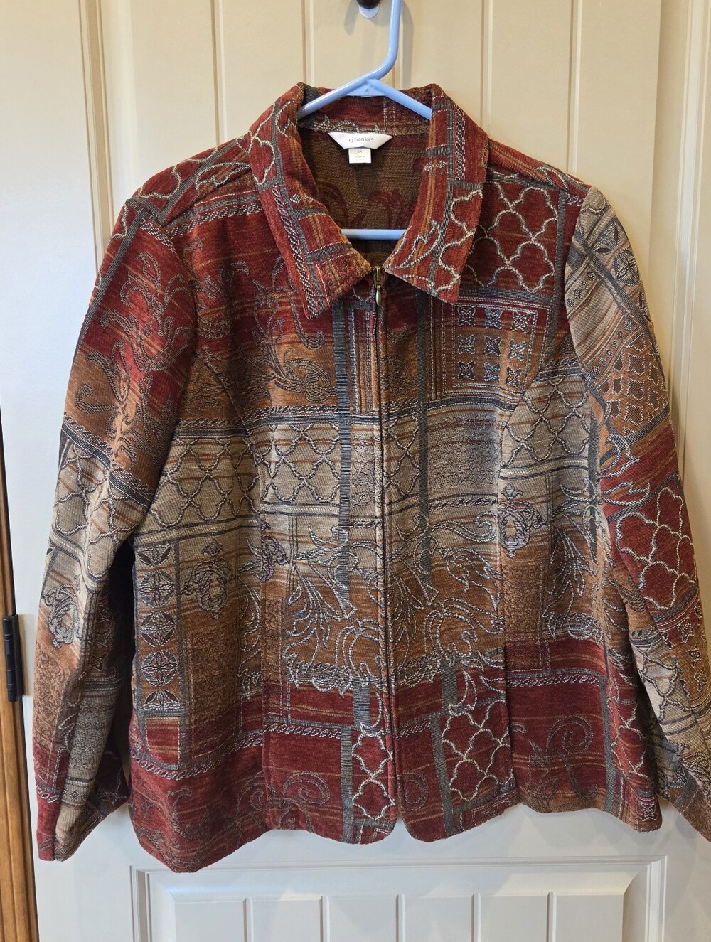 CJ Banks Tapestry Zip Jacket 2X Multi-Color Boho Paisley Chenille Fall Plus Size